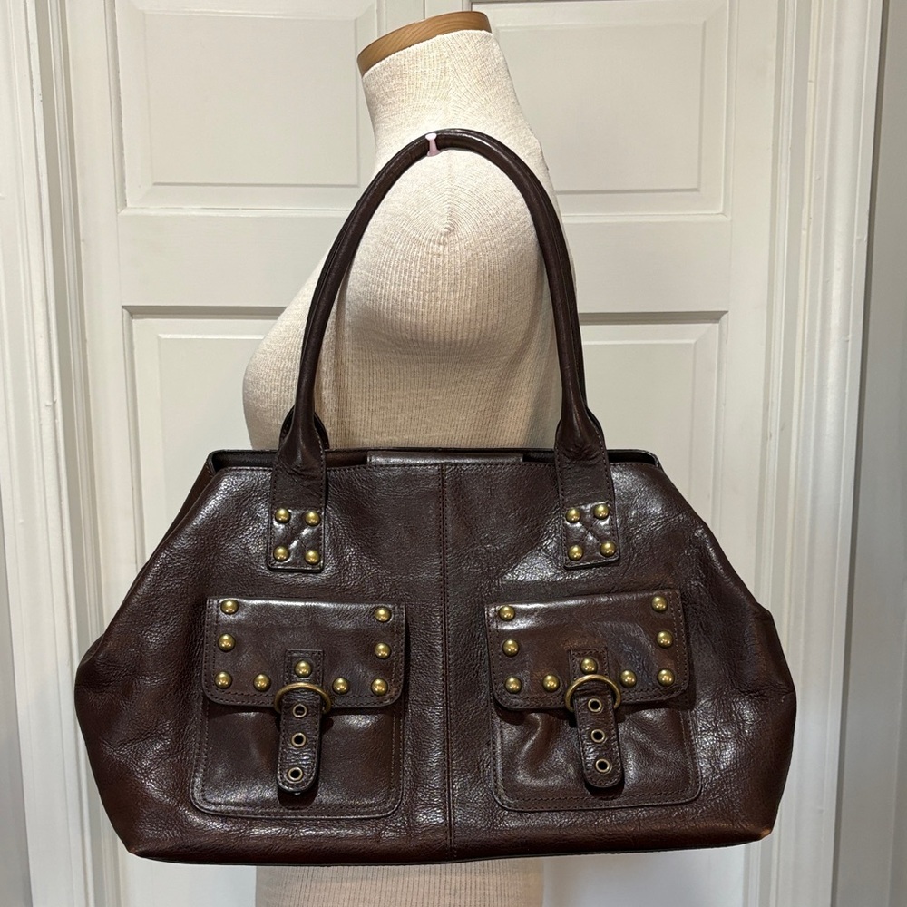 Kate Landry dark brown pebbled leather satchel purse - Picture 1 of 16